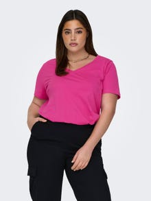 ONLY Curvy V-neck t-shirt -Raspberry Rose - 15298452