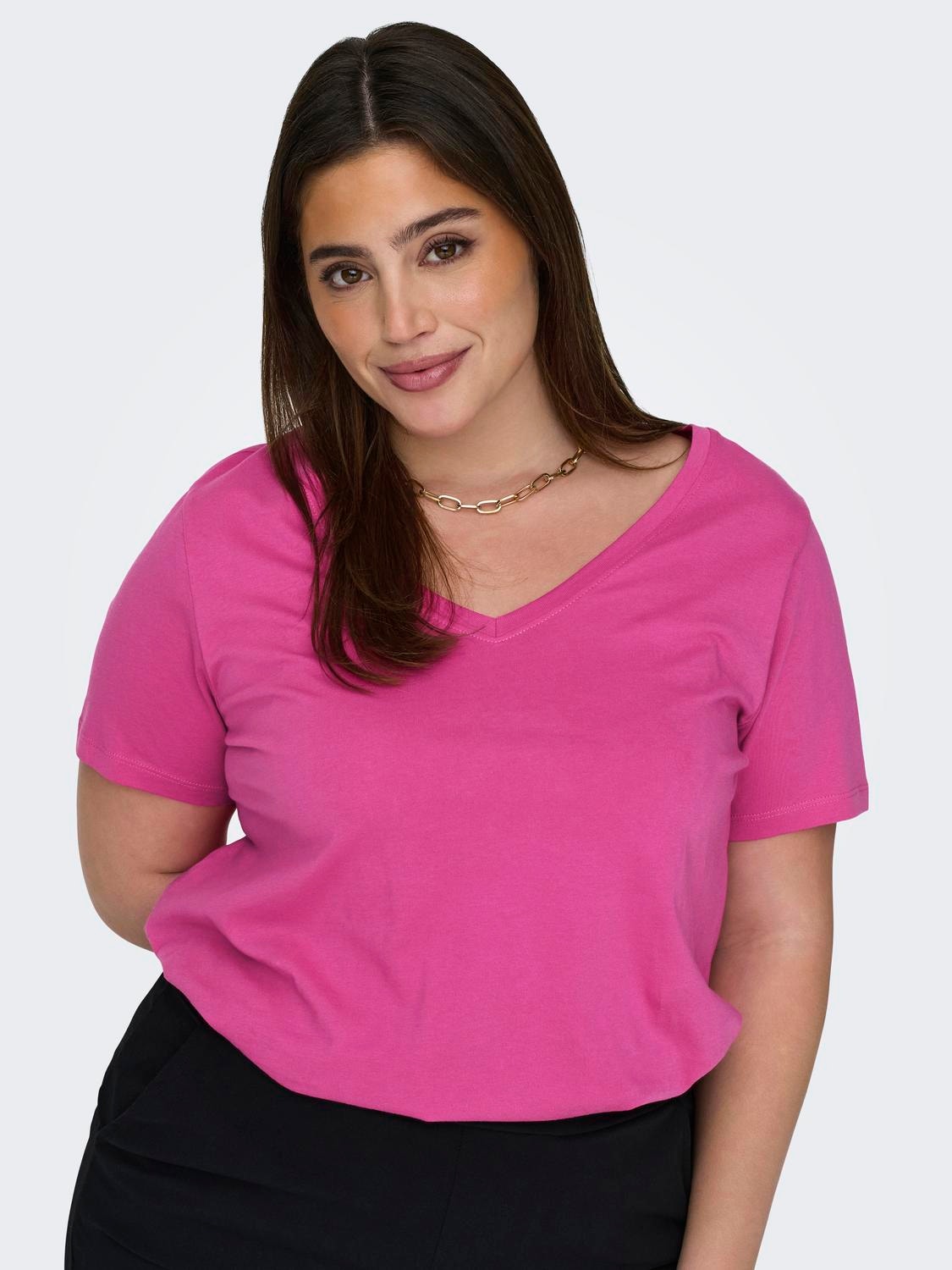 ONLY Regular Fit V-Neck T-Shirt -Raspberry Rose - 15298452