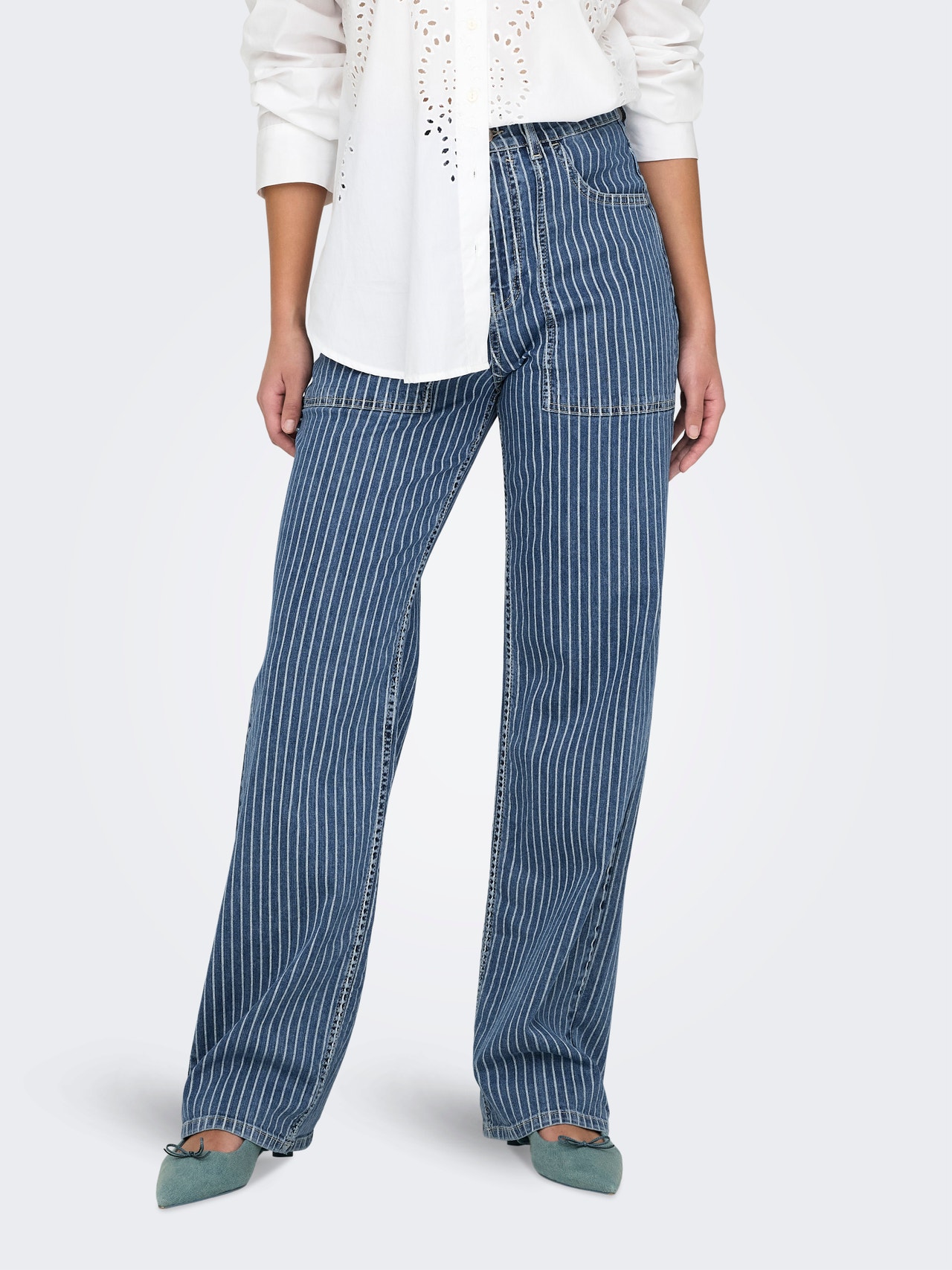 ONLY Jeans Wide Leg Fit Taille haute -Light Blue Denim - 15298573