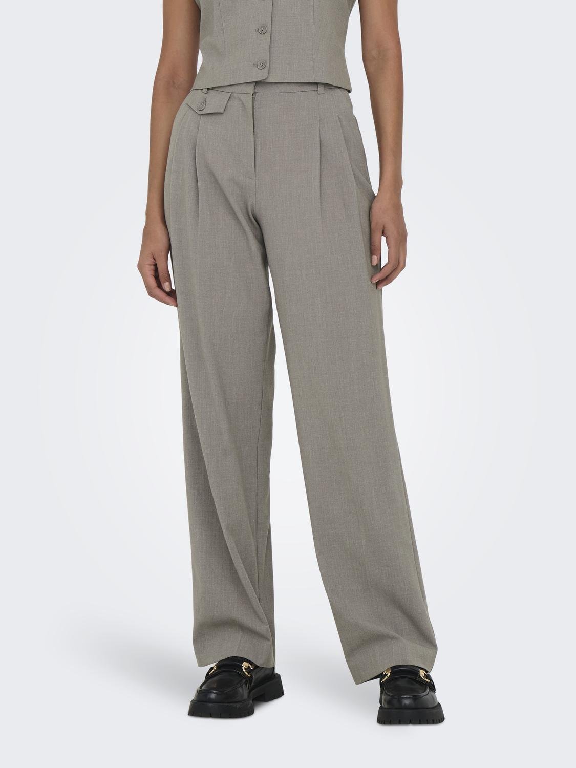 ONLY Straight Tapered Fit High waist Trousers -Brushed Nickel - 15298617