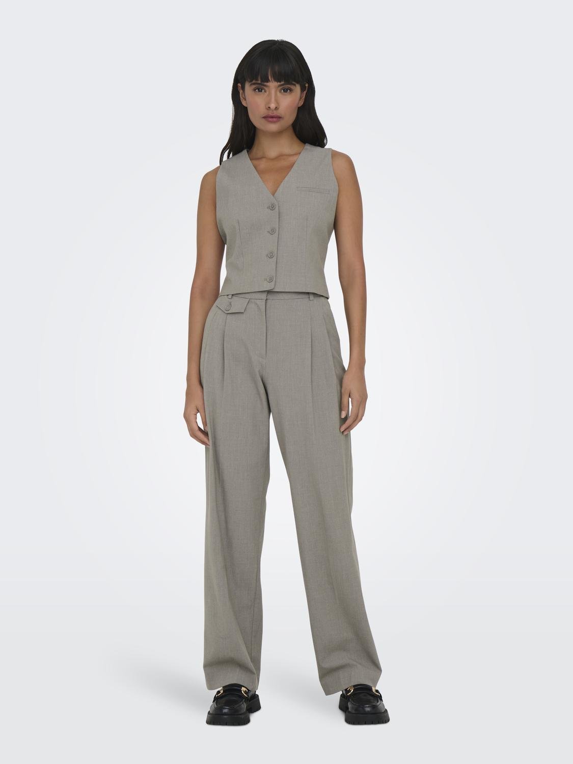 ONLY Classic trousers with high waist -Brushed Nickel - 15298617