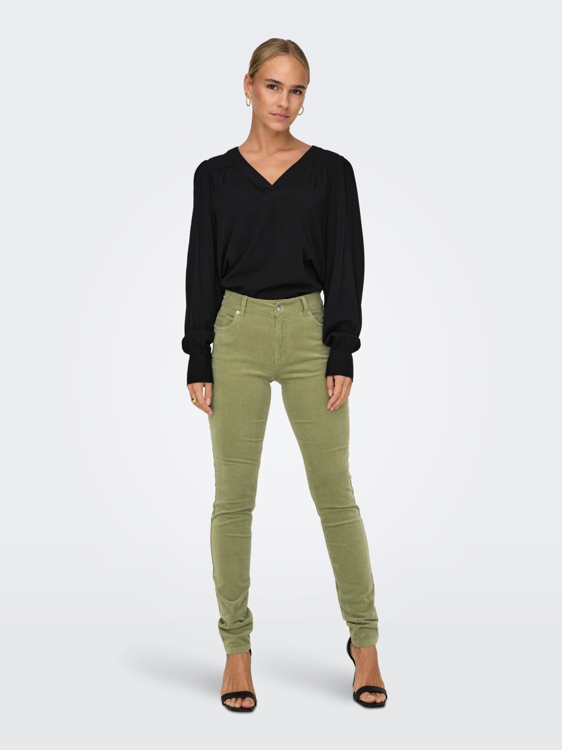 Skinny trousers with mid waist, Medium Green