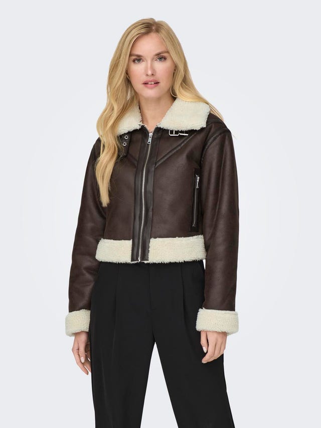 ONLY Leather look teddy jacket - 15298735