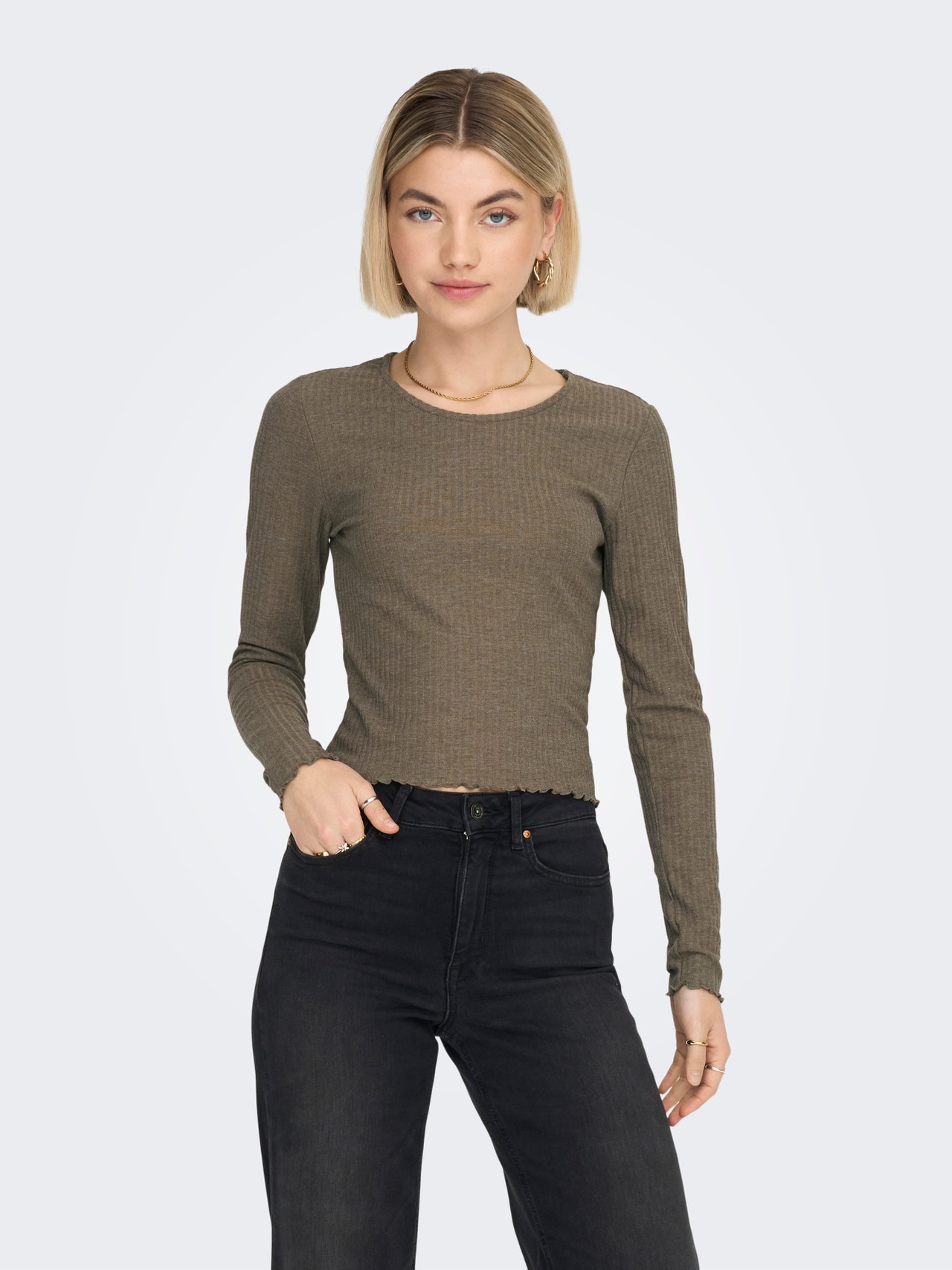 ONLY Slim Fit Round Neck Top -Caribou - 15298796