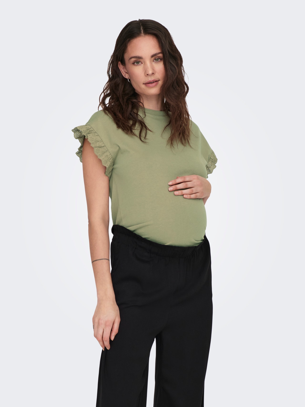 ONLY Mama frill detail top -Aloe - 15298820