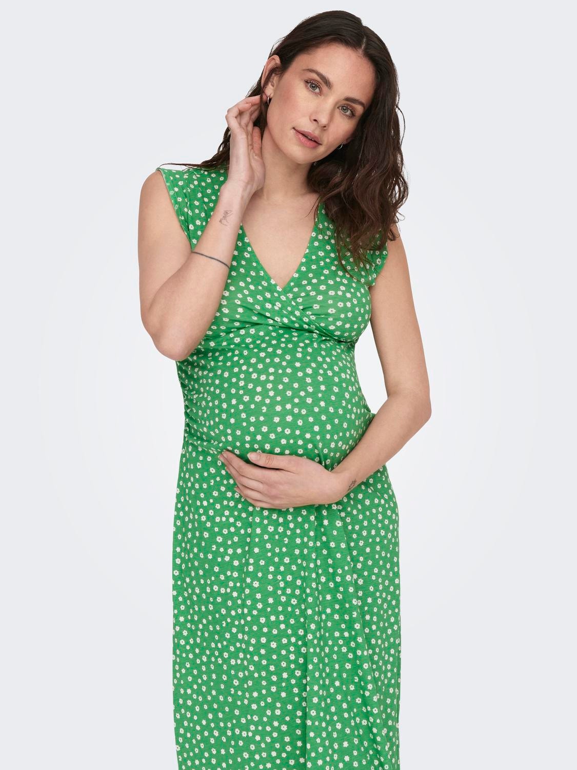 ONLY Normal geschnitten Rundhals Maternity Langes Kleid -Kelly Green - 15298822