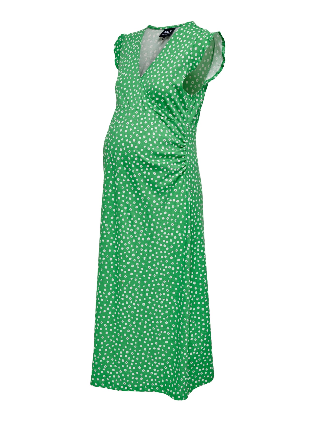 Regular Fit O-Neck Maternity Long dress, Medium Green