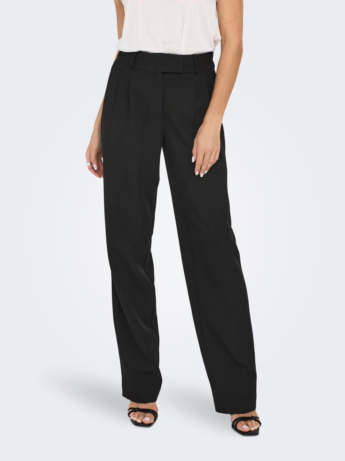 Straight Fit High waist Trousers | Black | ONLY®