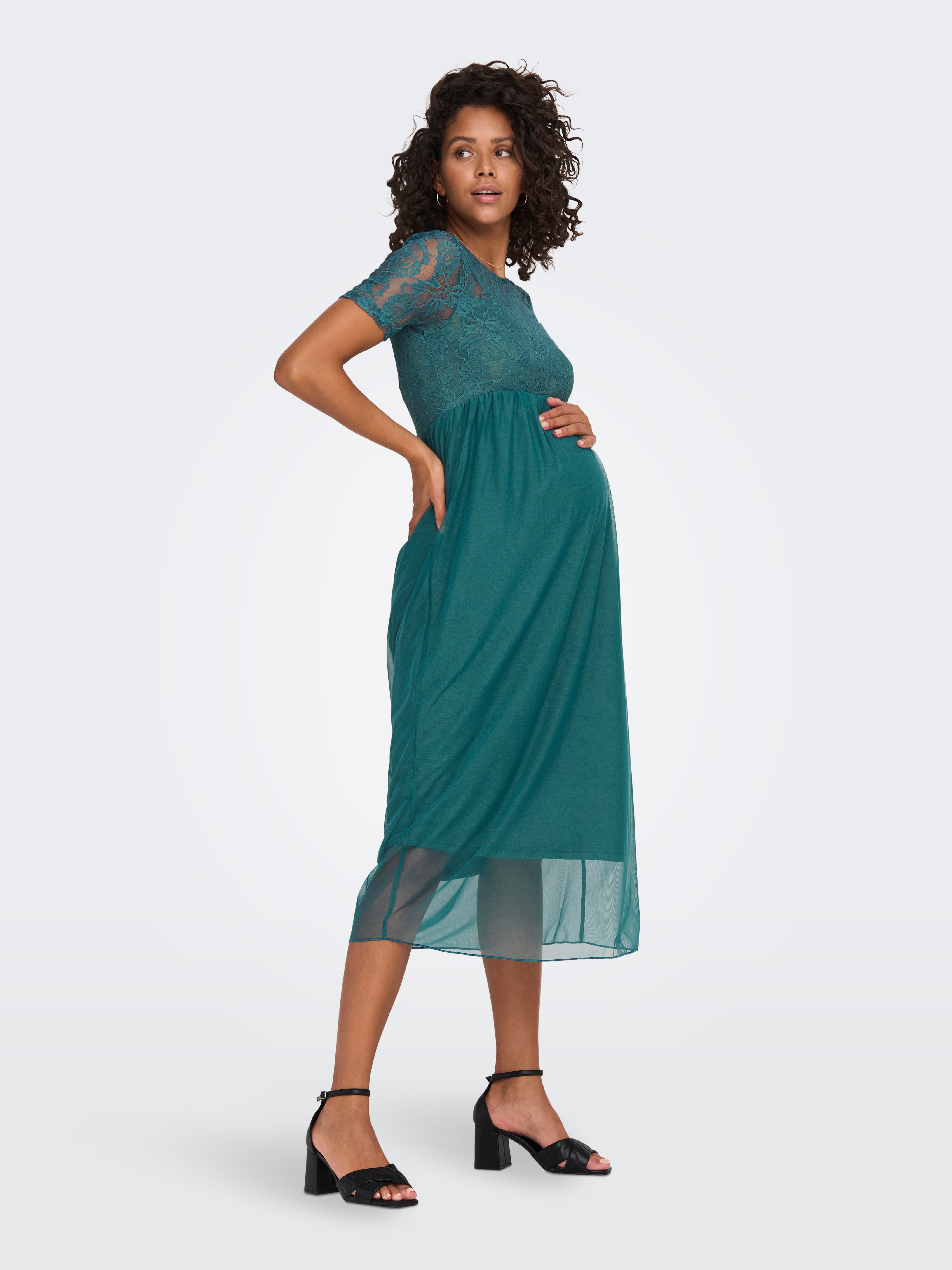 Regular Fit Boat neck Long dress Dark Green ONLY