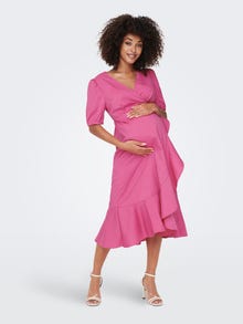 ONLY Regular Fit V-hals Maternity Midikjole -Super Pink - 15298893