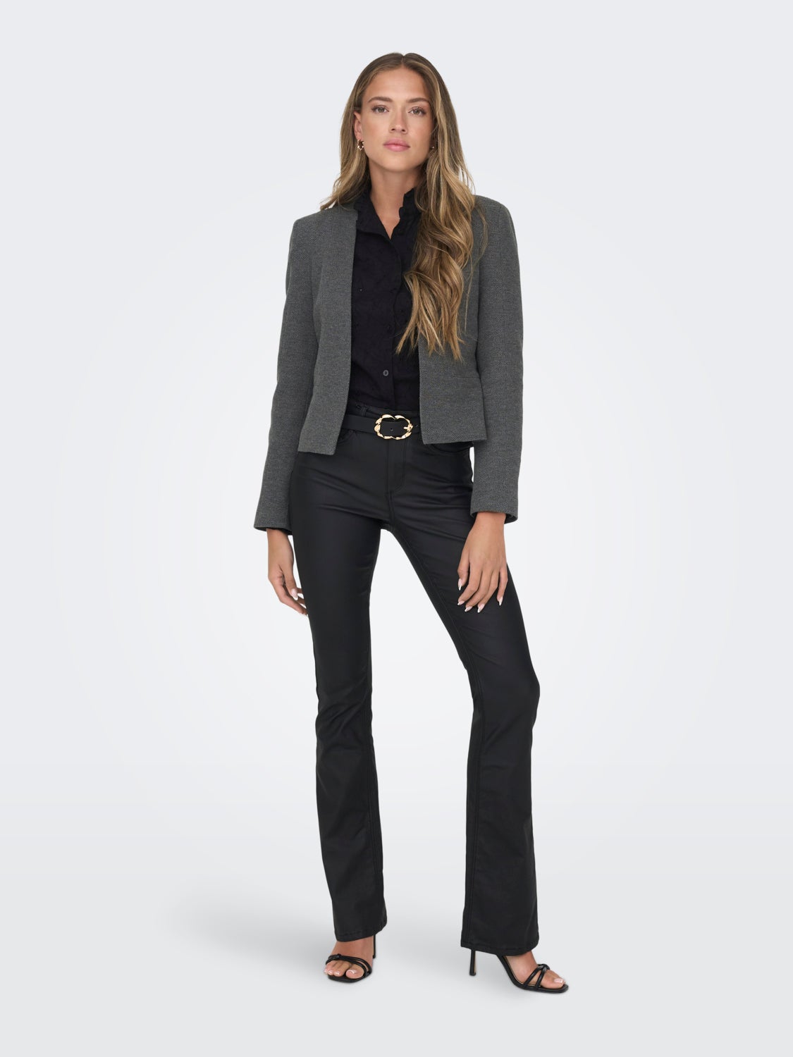 Women's black blazer on sale with grey pants