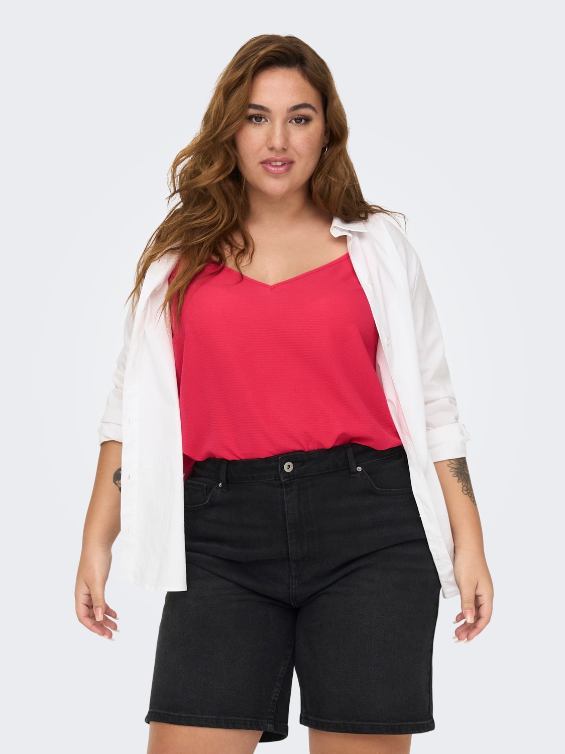 ONLY Curvy printet Top -Teaberry - 15299244