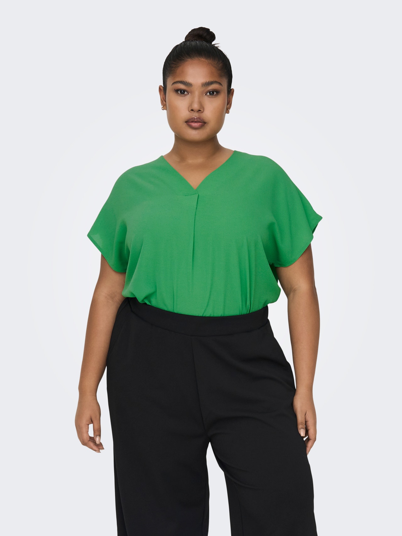 ONLY Curvy v-neck Top -Kelly Green - 15299246