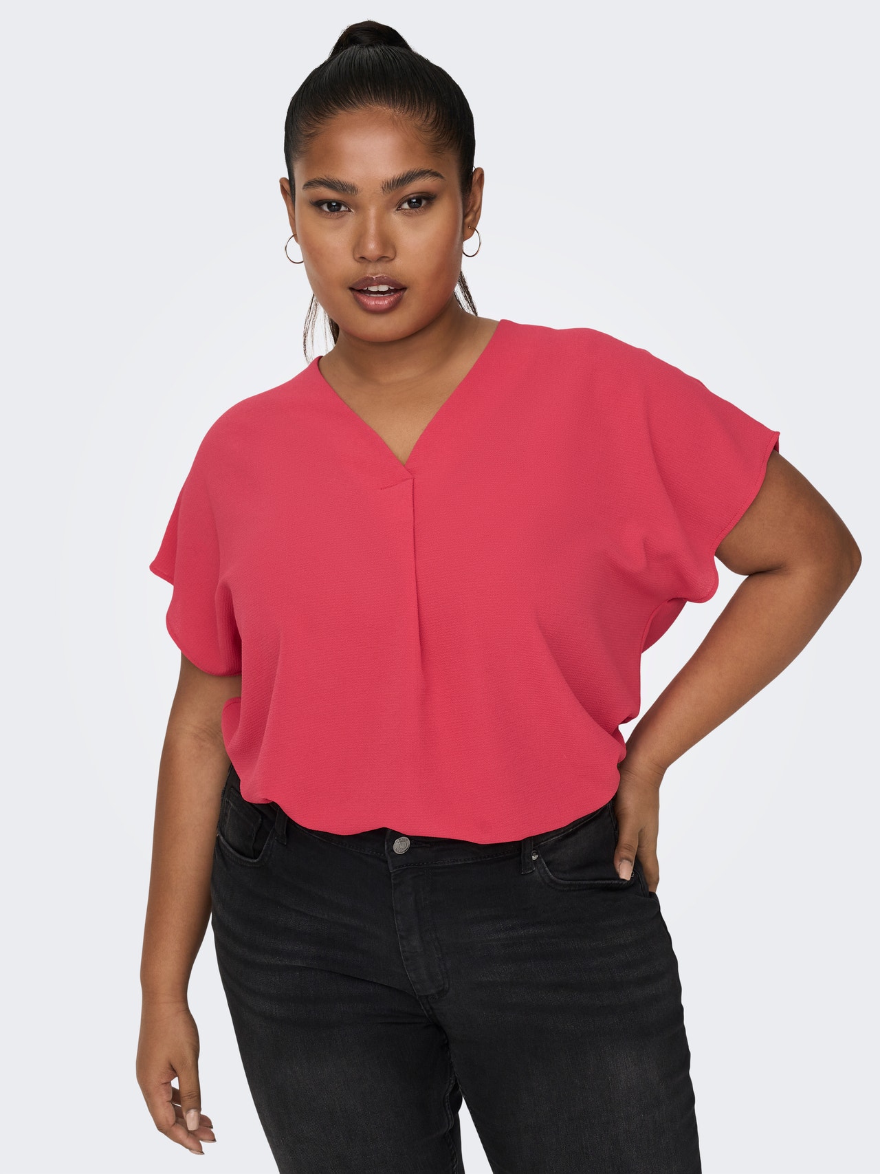 ONLY Curvy v-neck Top -Teaberry - 15299246