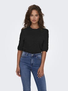 ONLY Regular Fit Round Neck Puff sleeves Top -Black - 15299633