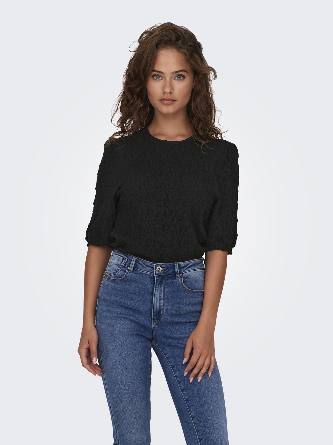 ONLY Tops Regular Fit Col rond Manches bouffantes -Black - 15299633