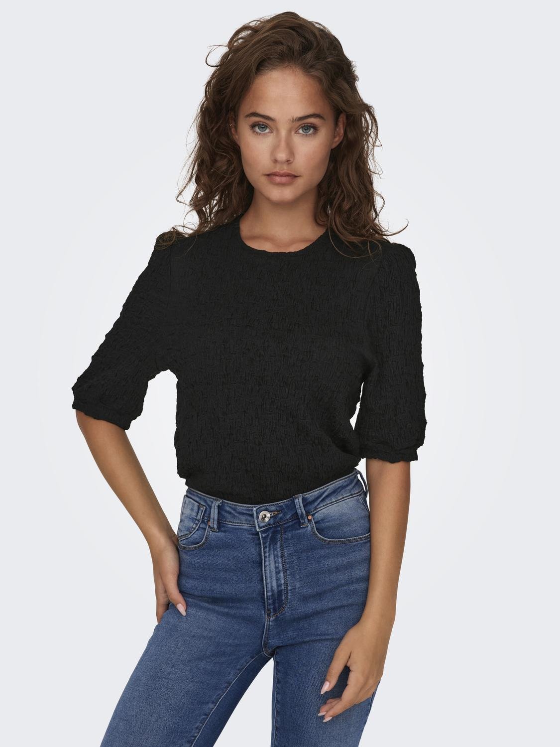 ONLY Regular Fit Round Neck Puff sleeves Top -Black - 15299633
