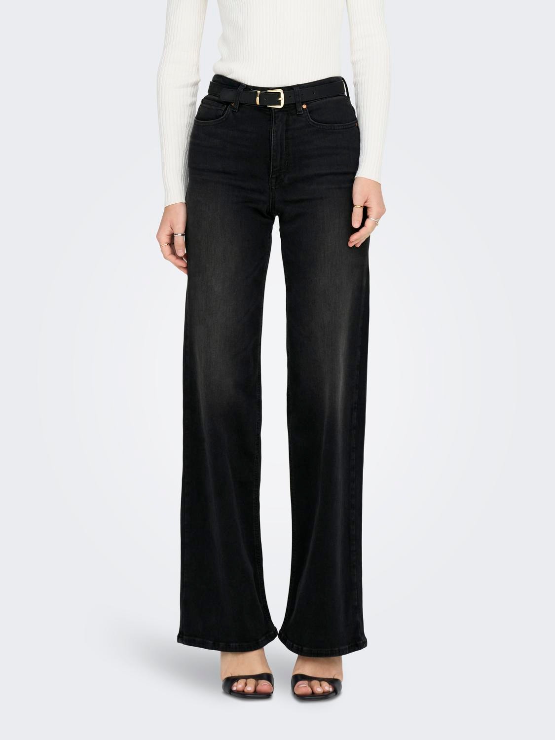 ONLY Wide leg fit High waist Jeans -Washed Black - 15299796