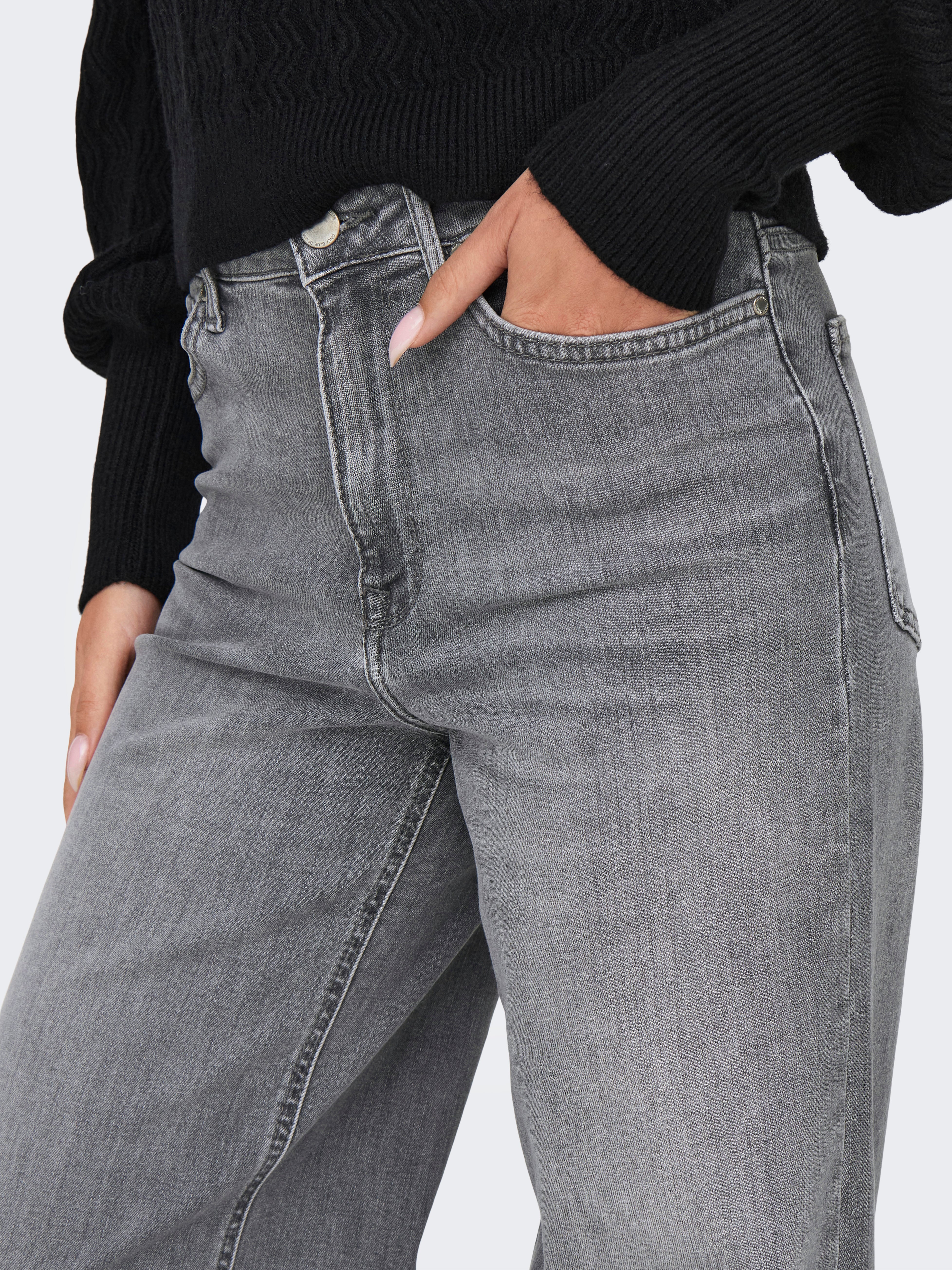 ★E.B.M★ Basic Wide Fit Pants EMO4WPT110 ONLMADISON Wysoka talia Krój wide leg Jeans | Light Grey | ONLY®