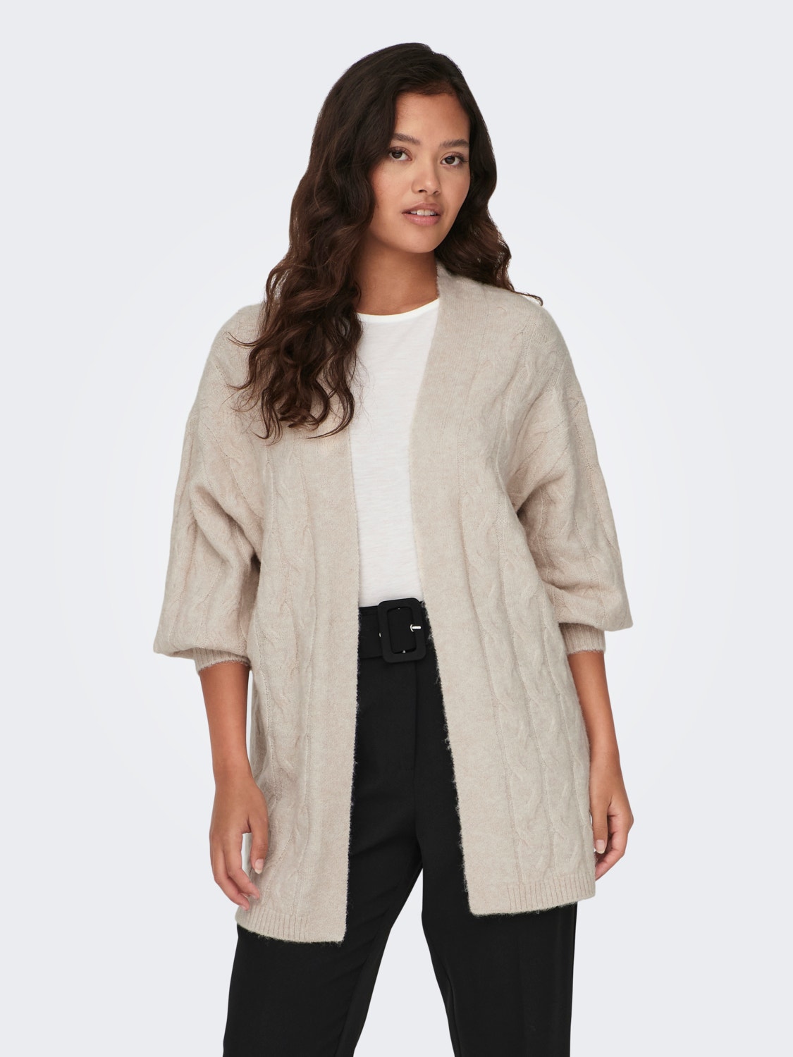 ONLY V-Neck High cuffs Balloon sleeves Knit Cardigan -Pumice Stone - 15300370