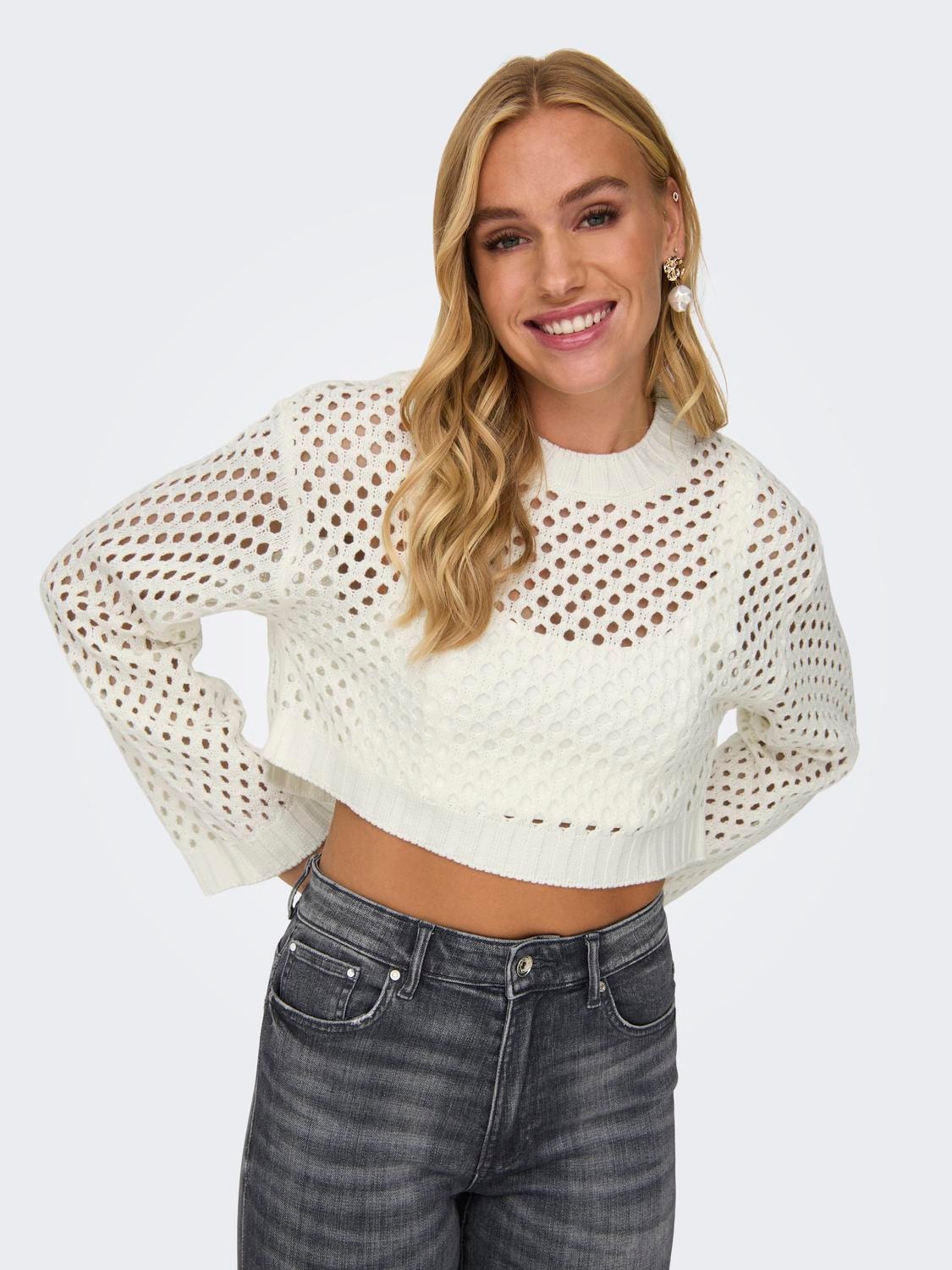 ONLY Cropped knit pullover -Marshmallow - 15300575