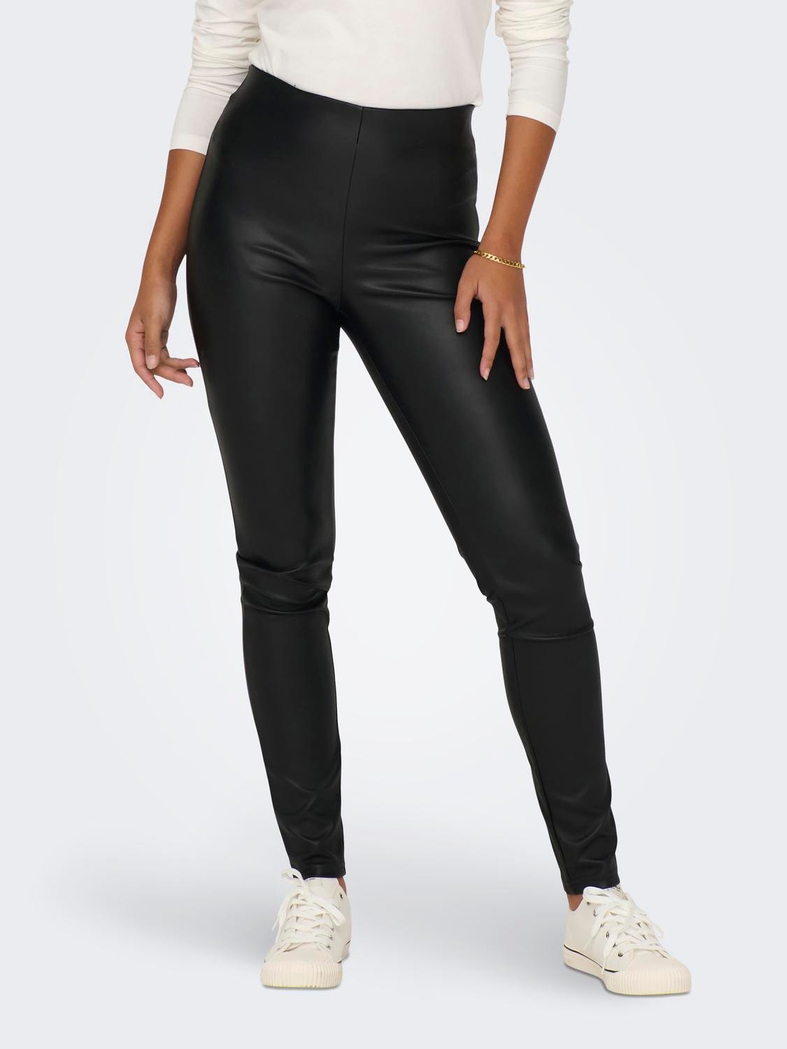 ONLY Coatede tætsiddende leggings -Black - 15300607