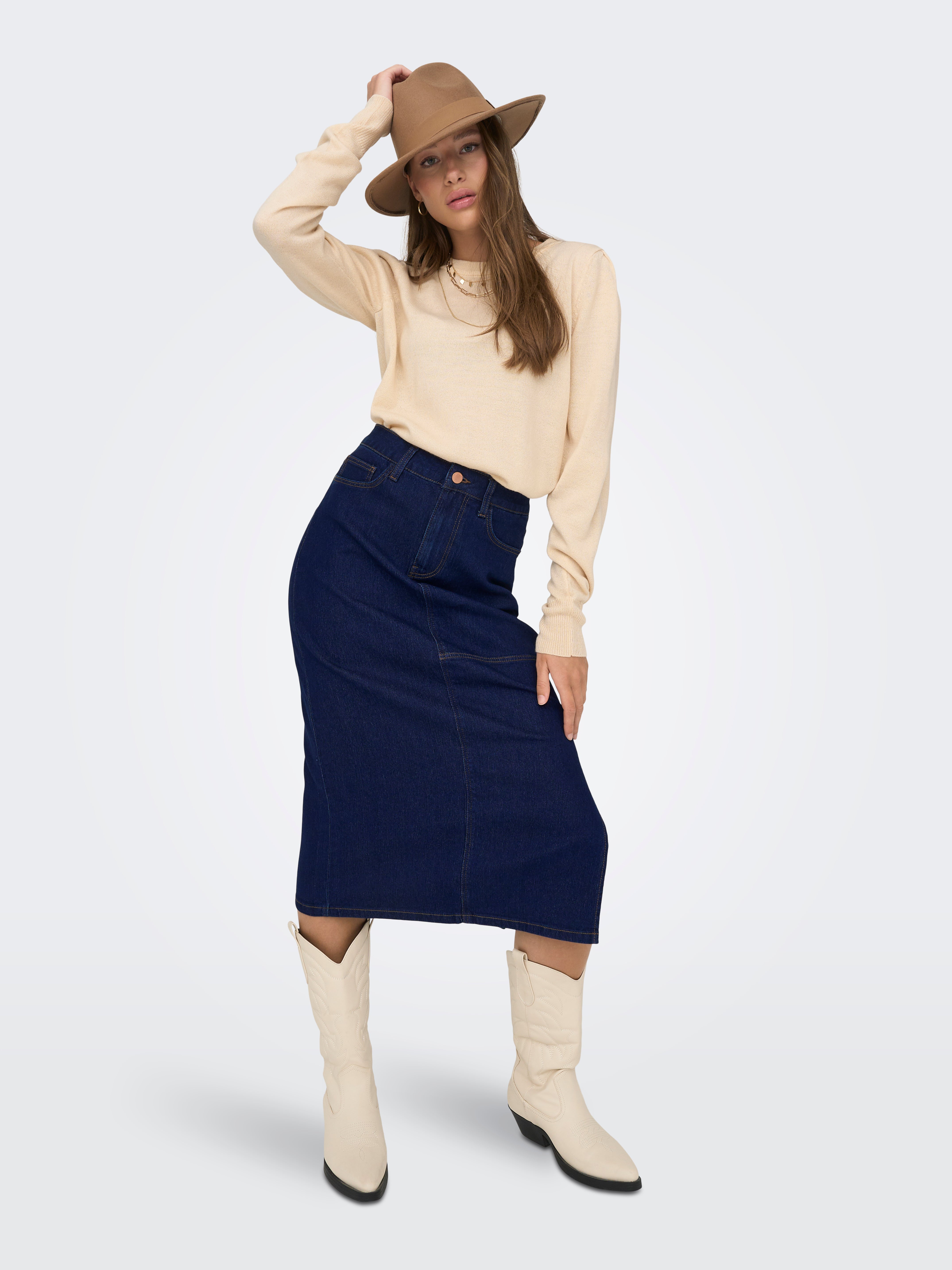 Lange outlet rok donkerblauw