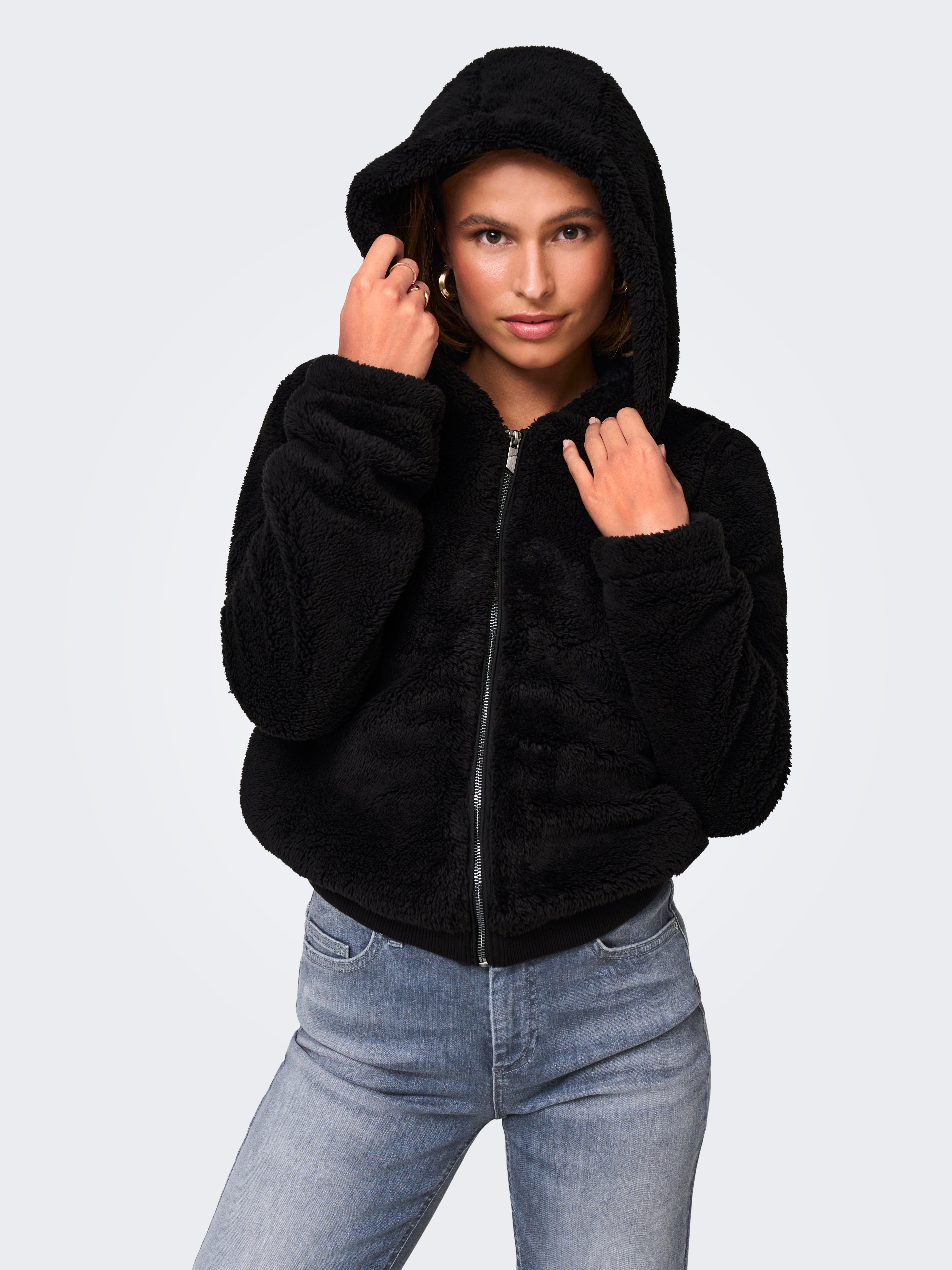 Black teddy jacket with hood best sale