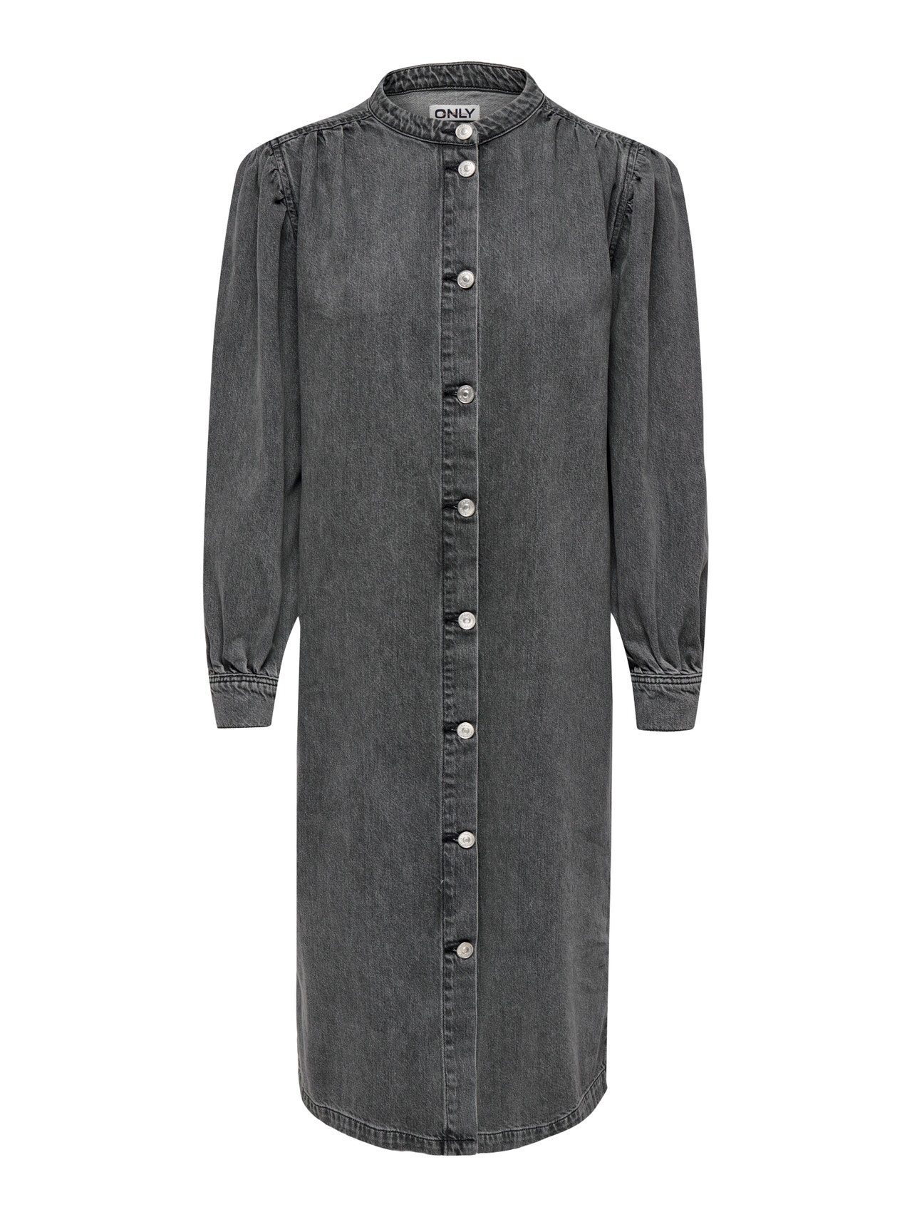 ONLY Standardno pristajanje O-vrat Zakopčane manžete Balon rukavi Midi haljina -Medium Grey Denim - 15300770