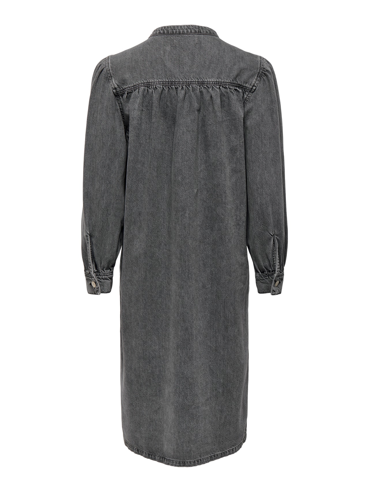 ONLY Standardno pristajanje O-vrat Zakopčane manžete Balon rukavi Midi haljina -Medium Grey Denim - 15300770