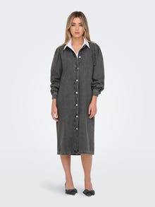 ONLY Standardno pristajanje O-vrat Zakopčane manžete Balon rukavi Midi haljina -Medium Grey Denim - 15300770