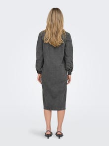 ONLY Standardno pristajanje O-vrat Zakopčane manžete Balon rukavi Midi haljina -Medium Grey Denim - 15300770