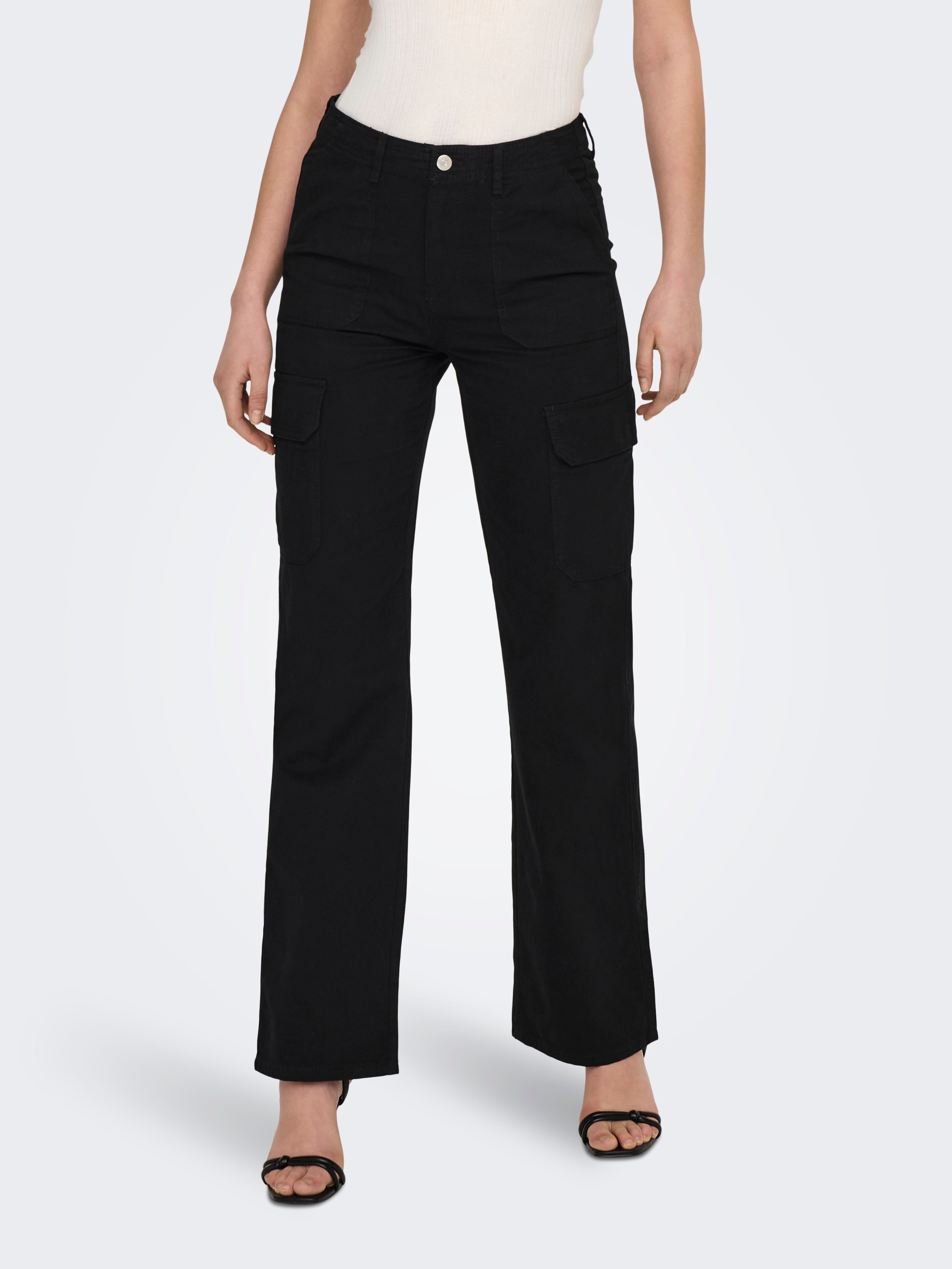 High waisted cargo trousers, Black