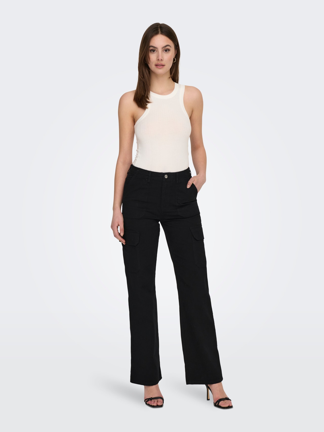 ONLY High waisted cargo trousers -Black - 15300808