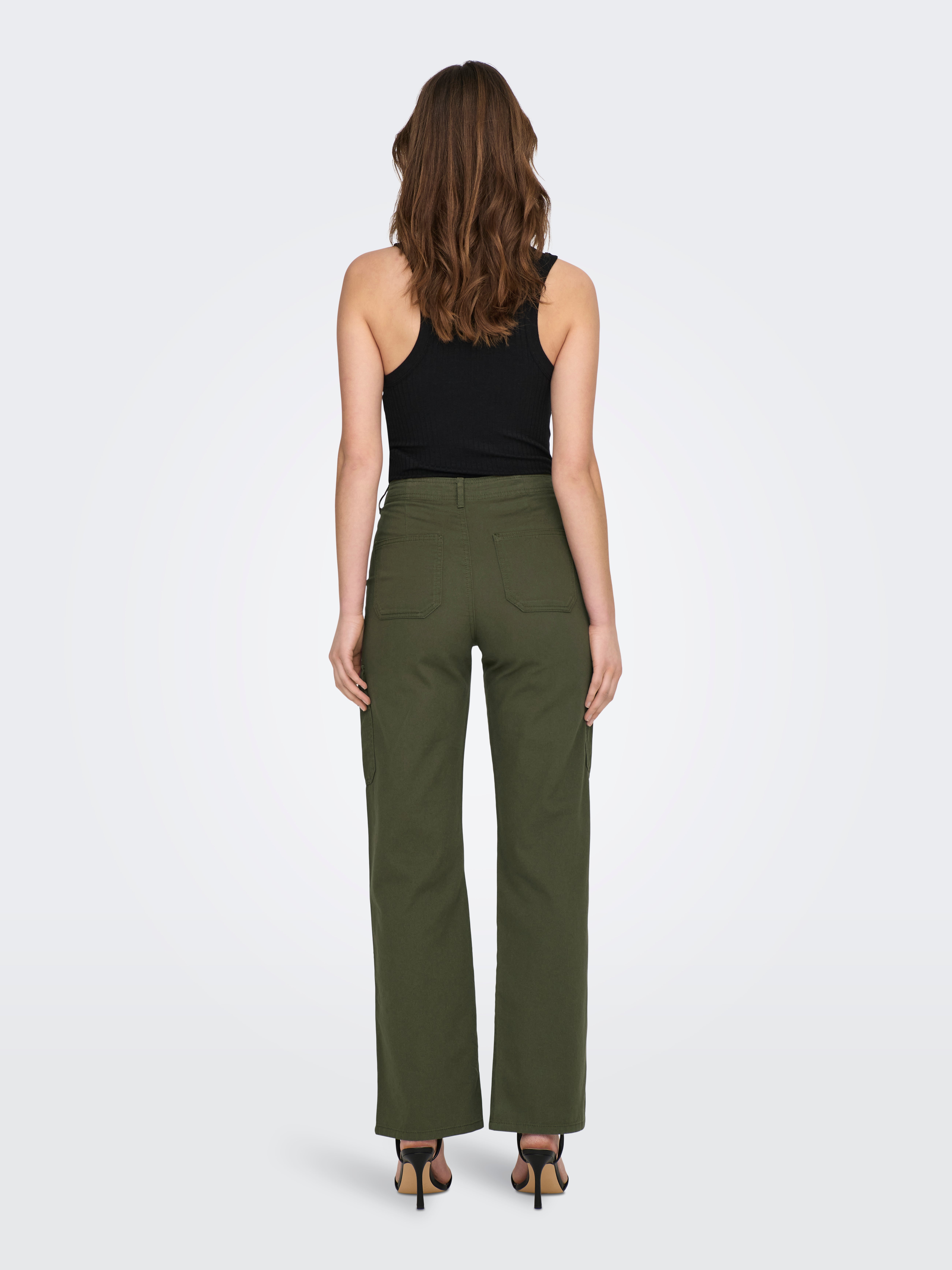 Wide leg fit High waist Broeken | Midden Groen | ONLY®