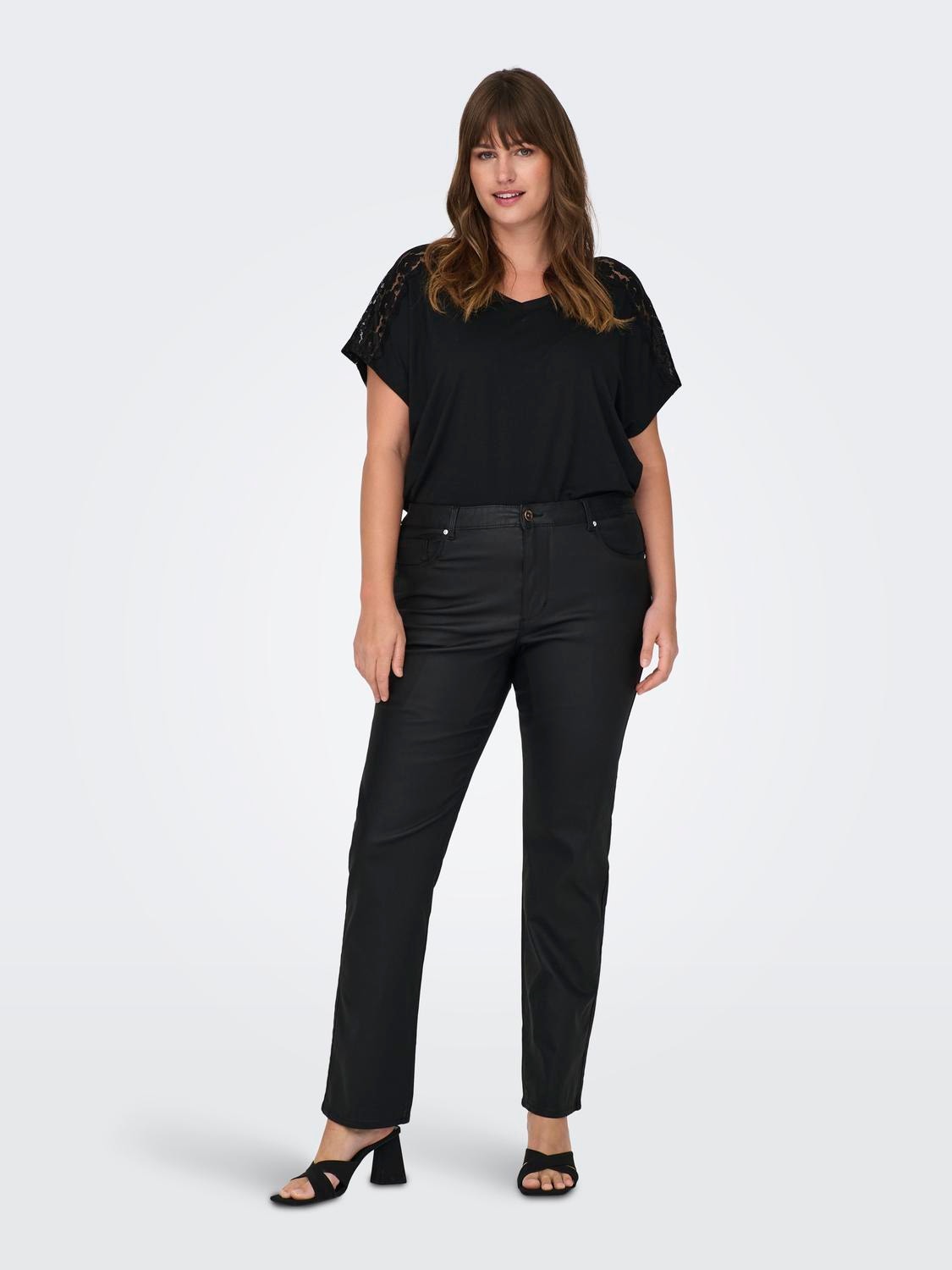 ONLY Pantalons Slim Straight Fit Taille haute -Black - 15300881