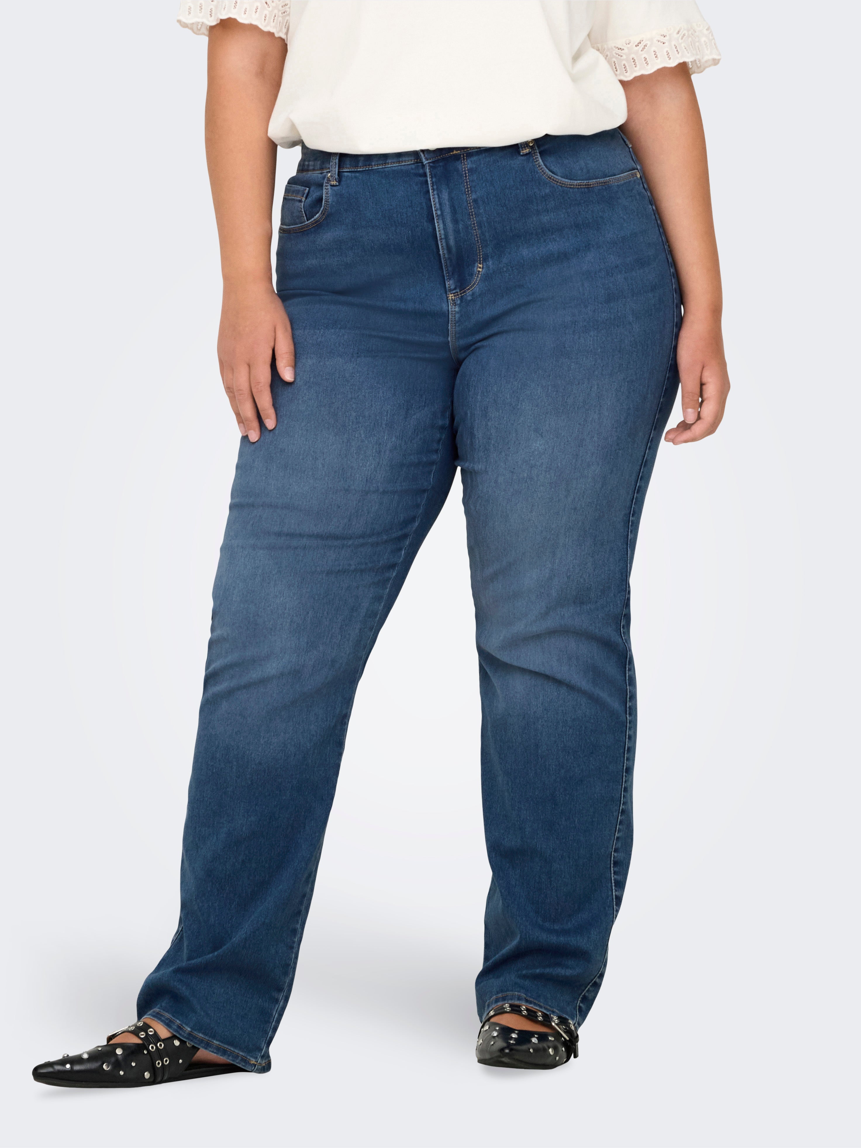 Thumbnail - Caraugusta Hohe Taille Gerade Geschnitten Jeans