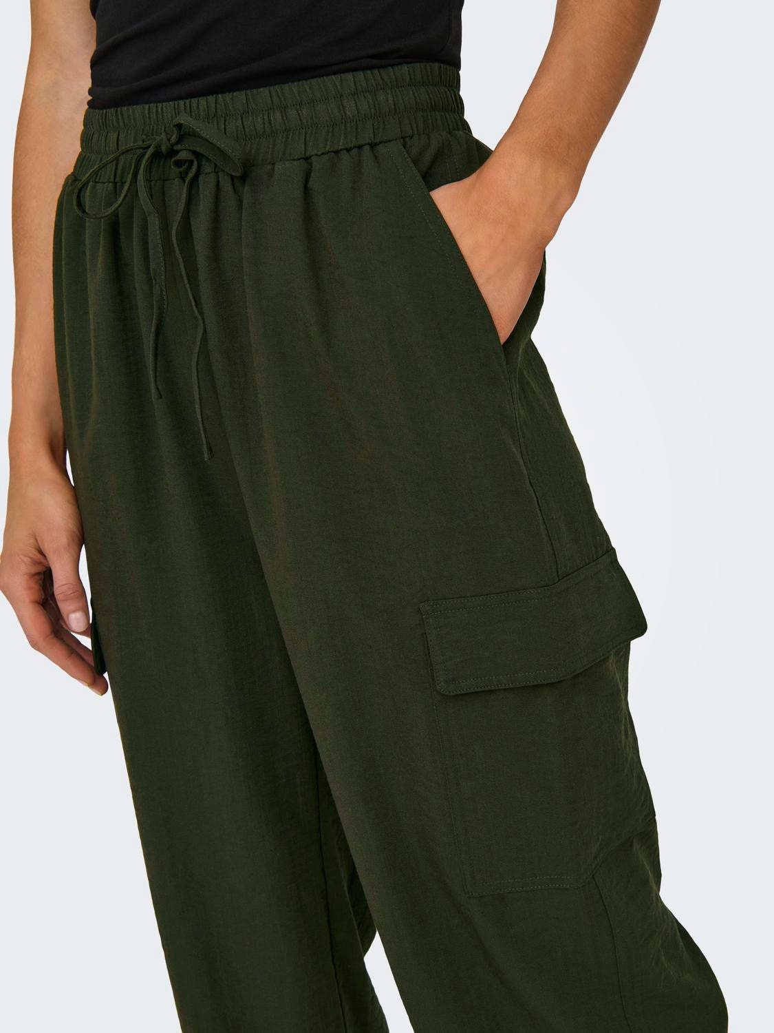 ONLY Regular Fit High waist Volume sleeves Cargo Trousers -Forest Night - 15301008