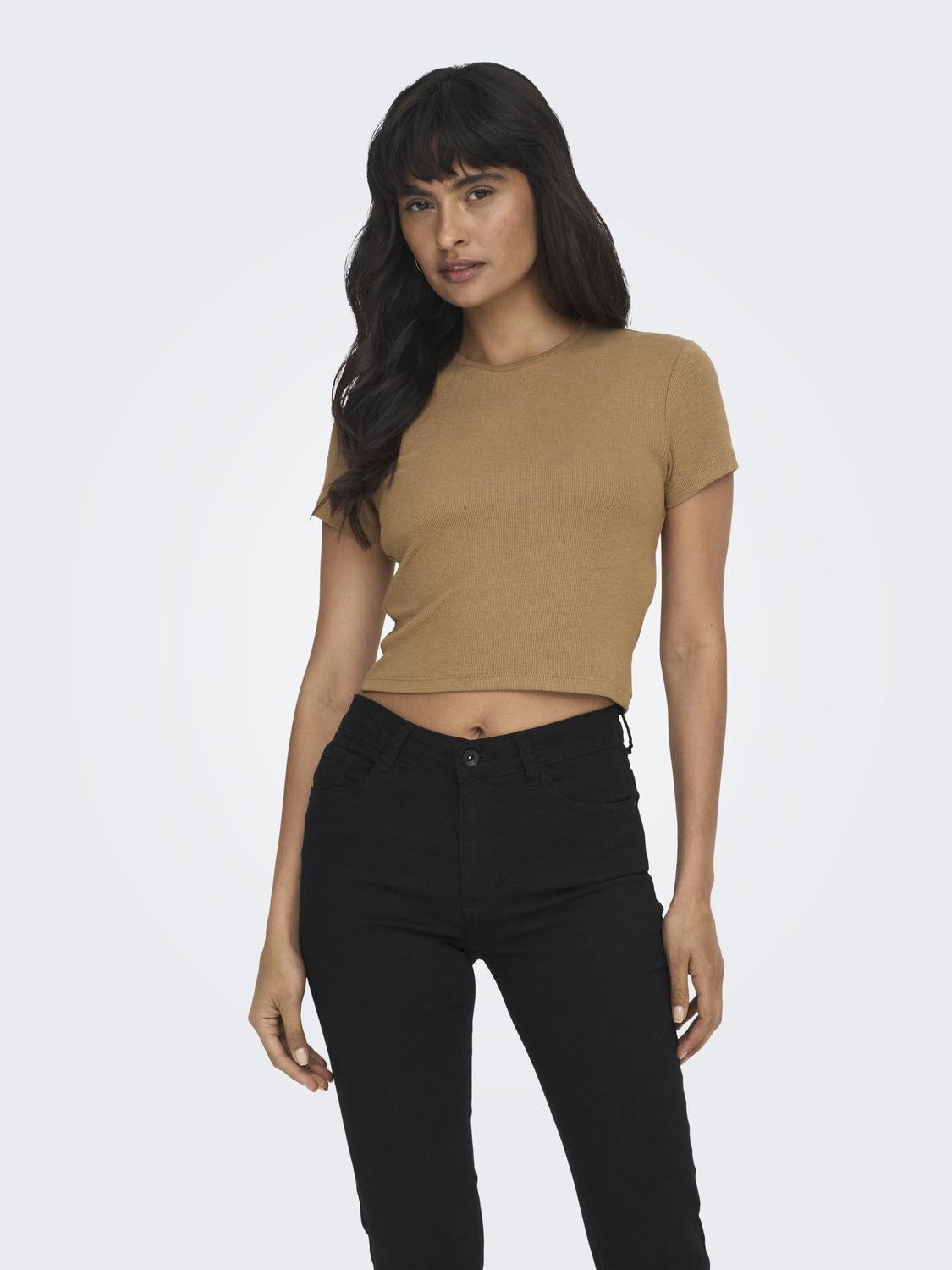 ONLY Cropped o-neck top -Toasted Coconut - 15301181