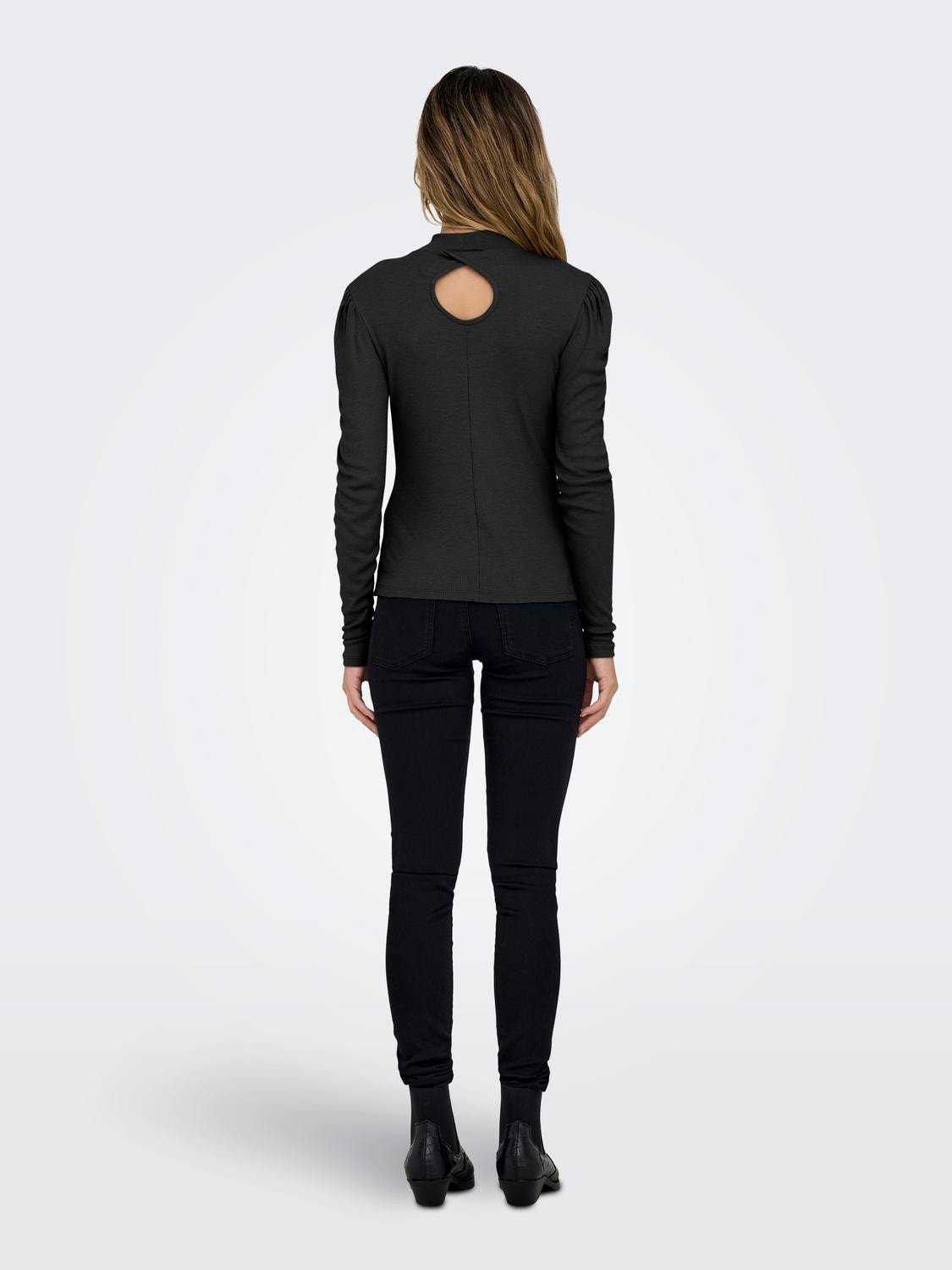 ONLY Regular Fit High neck Puff sleeves Top -Dark Grey Melange - 15301184