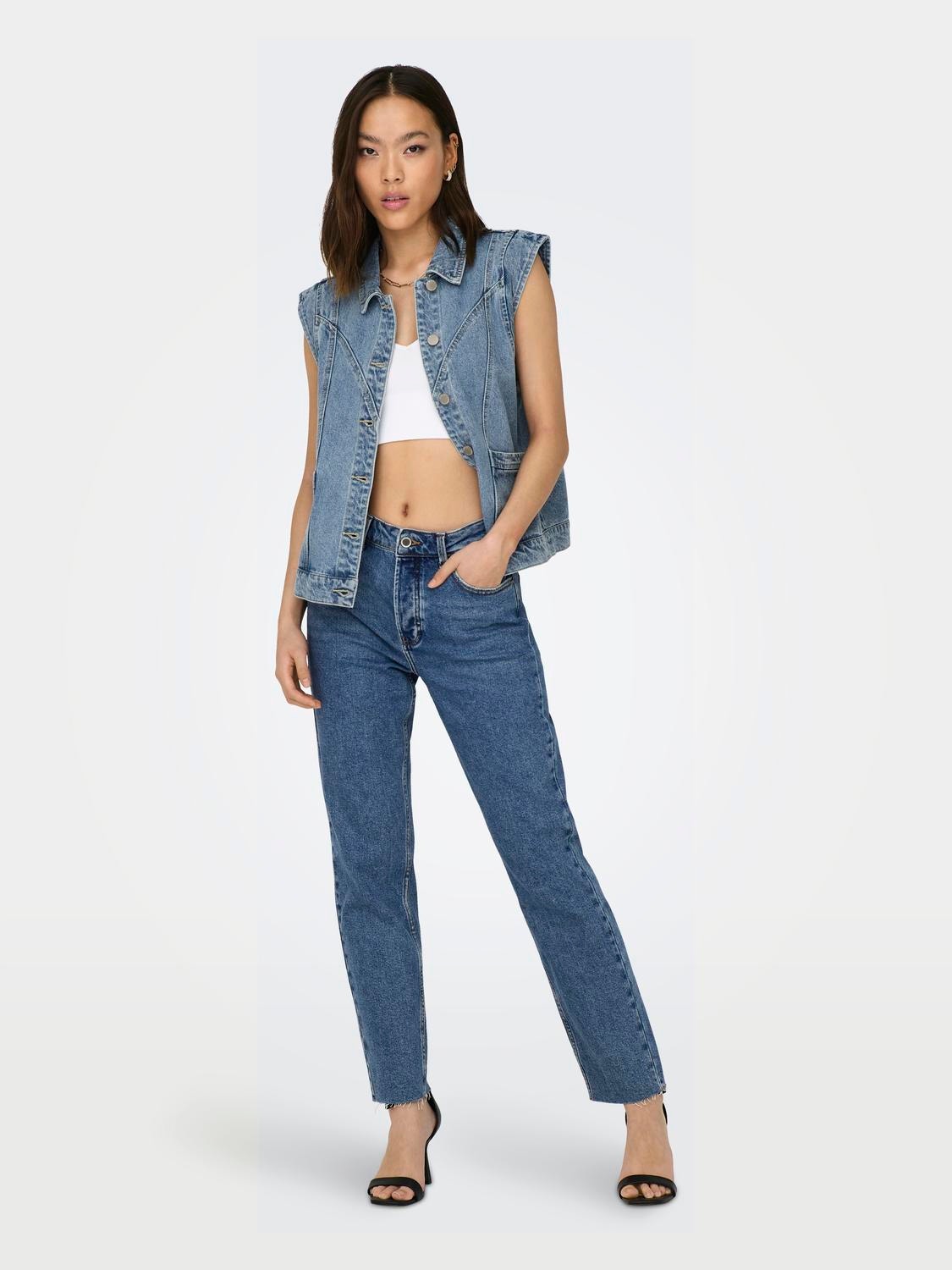 ONLY Straight fit High waist Onafgewerkte zoom Jeans -Dark Blue Denim - 15301323