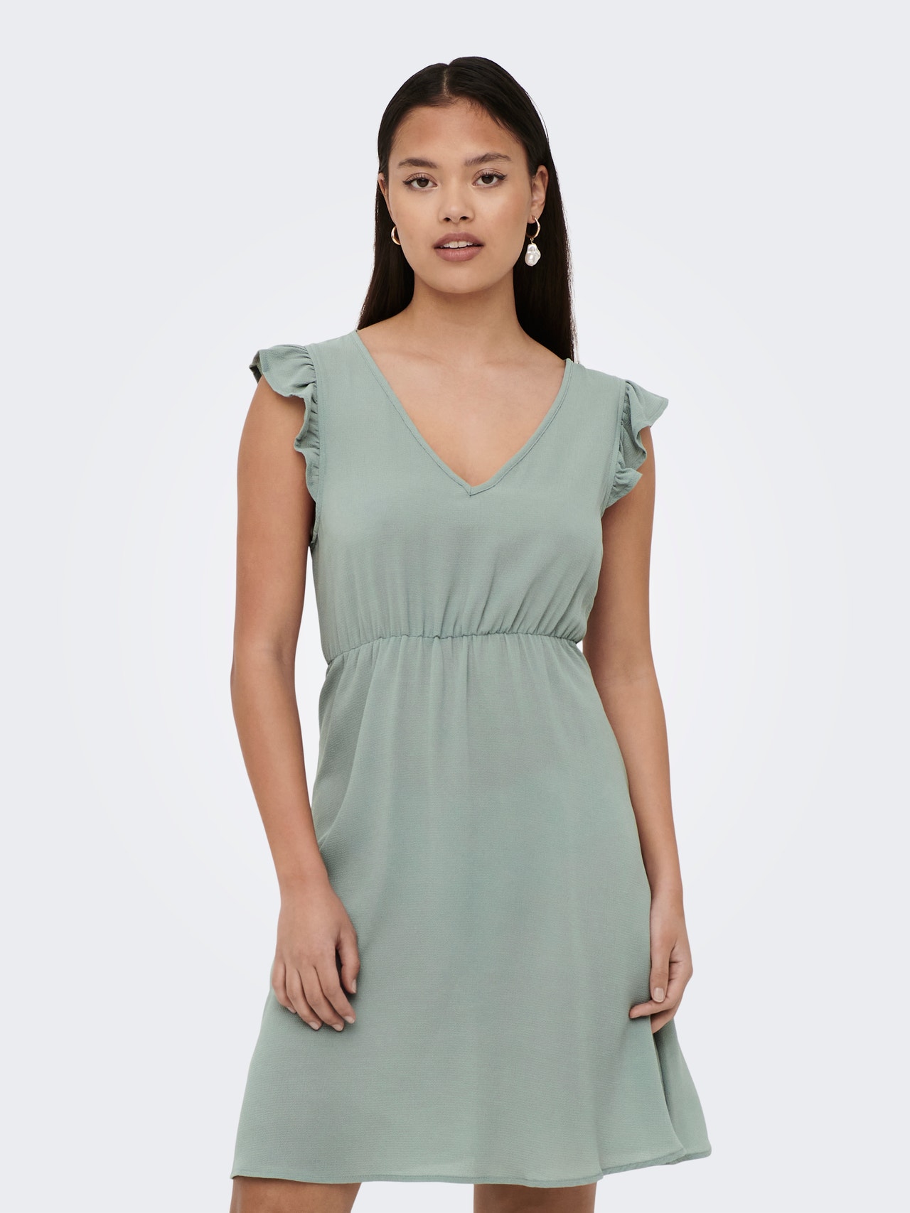 ONLY Regular fit V-Hals Korte jurk -Chinois Green - 15301378