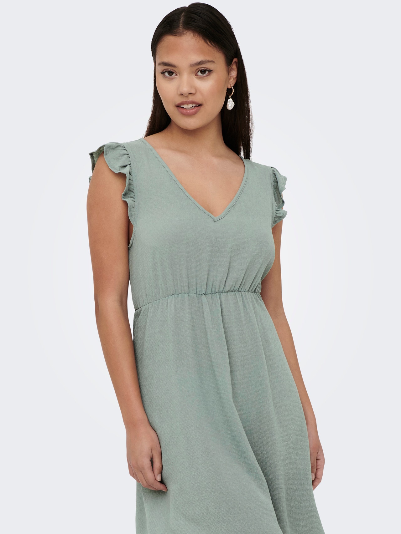 ONLY Regular fit V-Hals Korte jurk -Chinois Green - 15301378