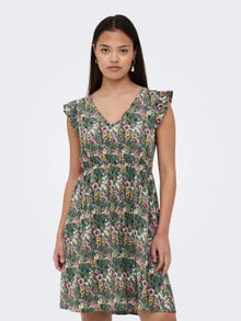 ONLY Regular Fit V-Neck Short dress -Balsam Green - 15301378