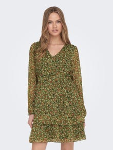 ONLY Normal geschnitten V-Ausschnitt Kurzes Kleid -Winter Moss - 15301422
