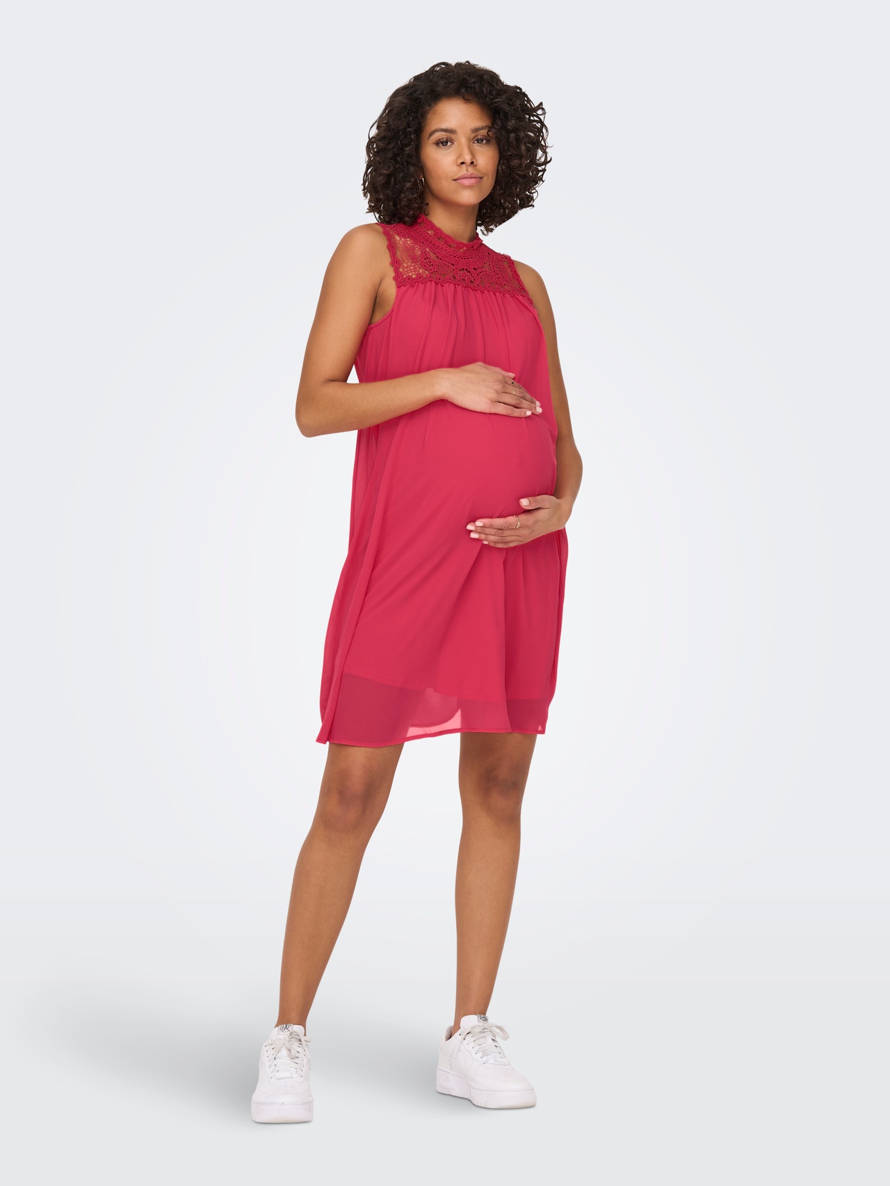 ONLY Normal geschnitten Hoch geschlossen Maternity Kurzes Kleid -Teaberry - 15301520