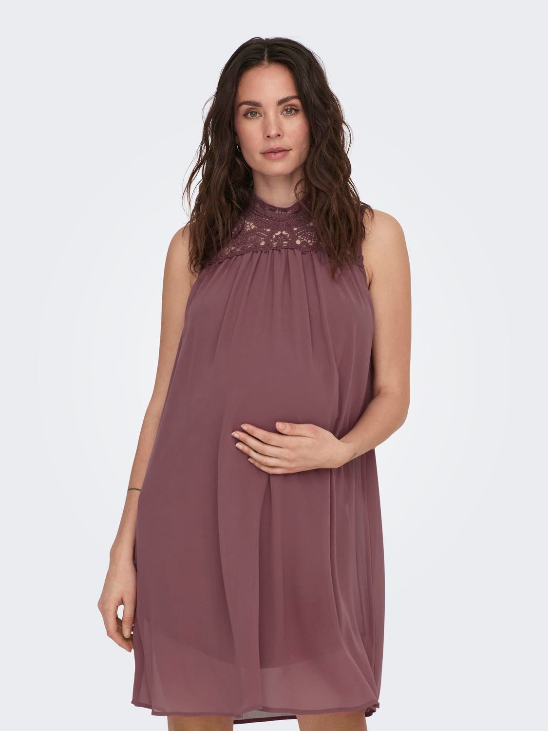 ONLY Normal geschnitten Hoch geschlossen Maternity Kurzes Kleid -Rose Brown - 15301520