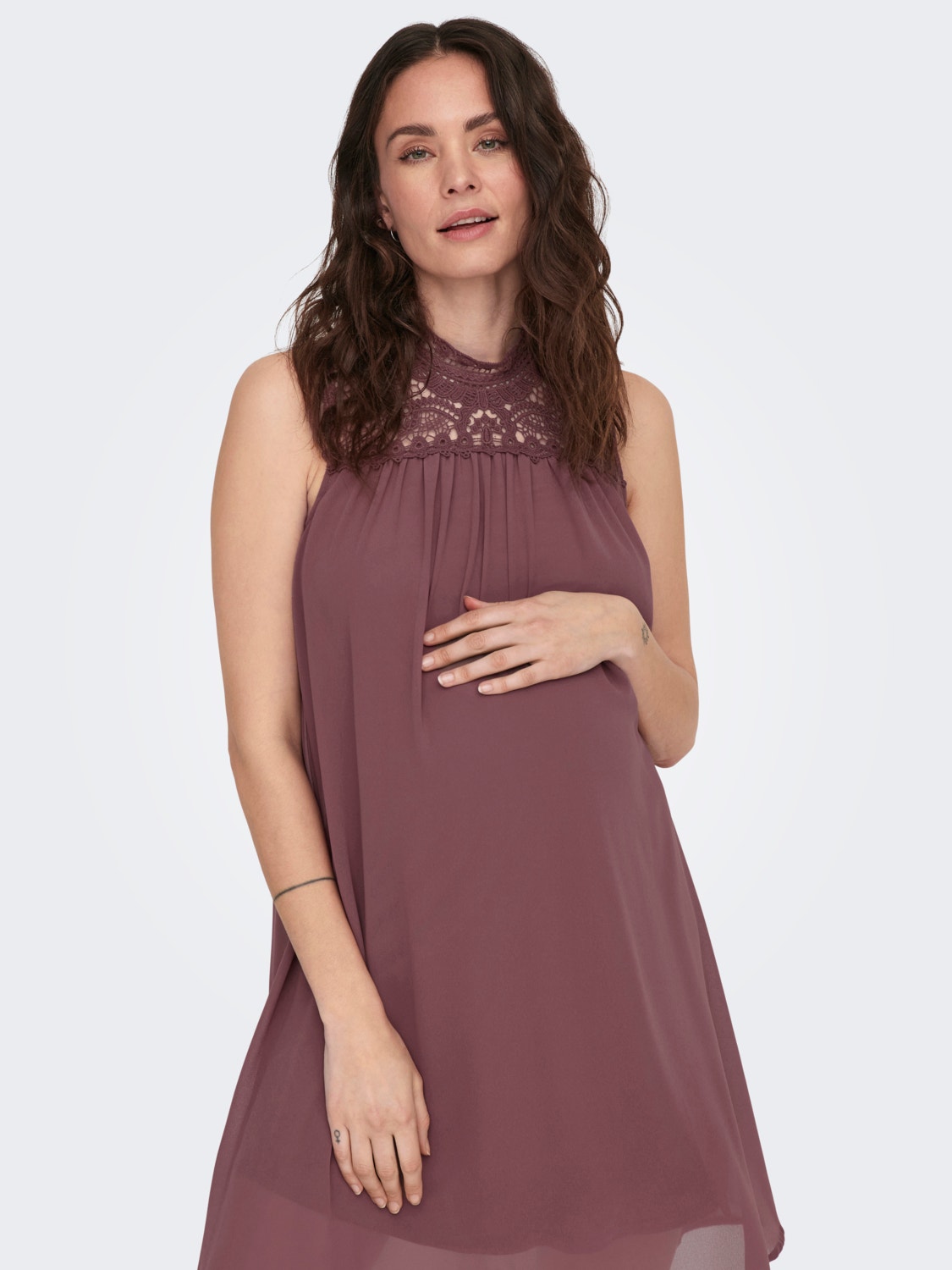 ONLY Regular Fit Høy hals Maternity Kort kjole -Rose Brown - 15301520