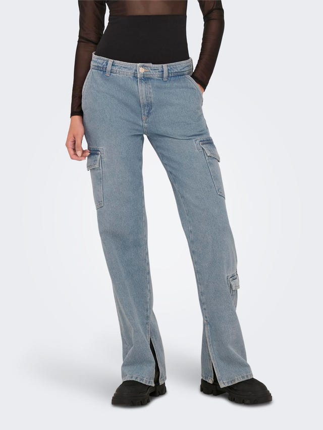 ONLHoney low waist wide leg cargo jeans, Dark Blue