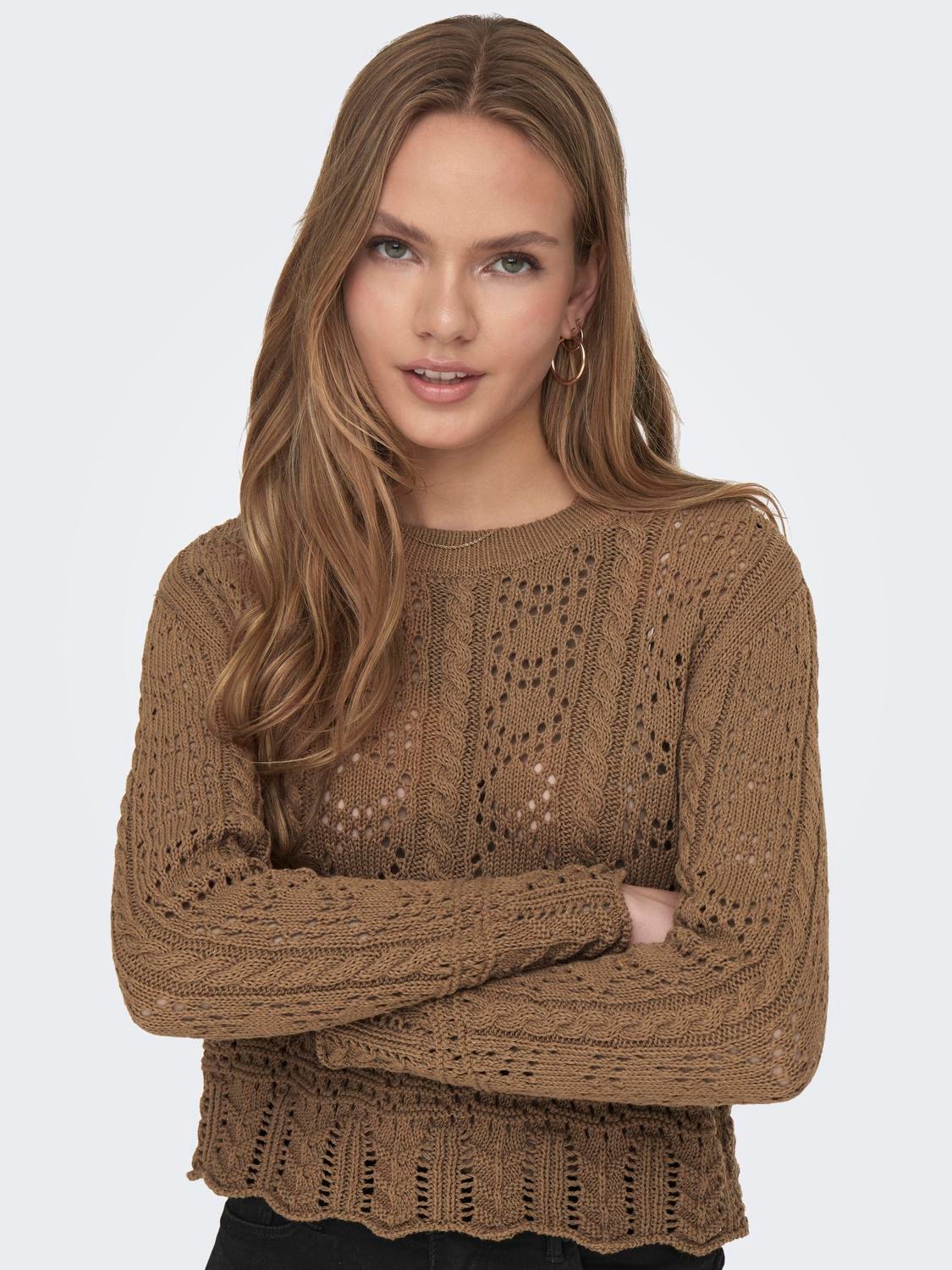 ONLY Regular Fit Round Neck Pullover -Toasted Coconut - 15301976